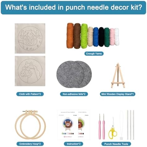 Punch Needle Kit for Adult Beginner, 2-Pack Horse & Highland Cow Punch Embroidery Starter Set with Instructions – Yarn Needle Punch Craft for Xmas Gift Idea & Home Wall Decor - Image 2