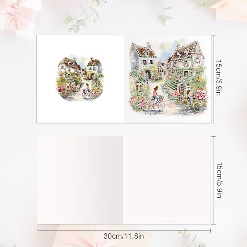 MVVMTOP 6pcs Diamond Art Painting Greeting Card, DIY House and Bicycle Diamond Art Greeting Card for Blessing and Wishe Special Shaped Diamond Arts Crafts for Birthday Thanksgiving Day - Image 2