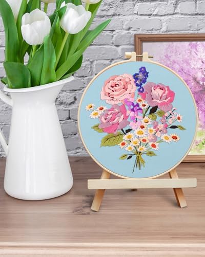 ERKOON Embroidery Kit for Beginners, Flower Cross Stitch Set for Include Embroidery Cloth Hoops Threads for Craft Lover Hand Stitch with Embroidery Skill Techniques (Bouquet) - Image 6