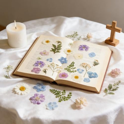 Dried Pressed Flowers Real Pressed Flowers Natural Dry Leaves Bulk Mixed Colorful Herbs Kit with Tweezers for Scrapbooking DIY Candle Jewelry Crafts Making Nails (White, Purple, Blue) - Image 7