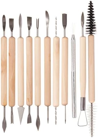 11-Pc Wood-Handled Pottery Carving Set – Stainless-Head Clay Sculpting Knives for DIY Ceramics & Precision Detail Work (11 Clay Sculpture Tools) by PJxtalLifeGallery