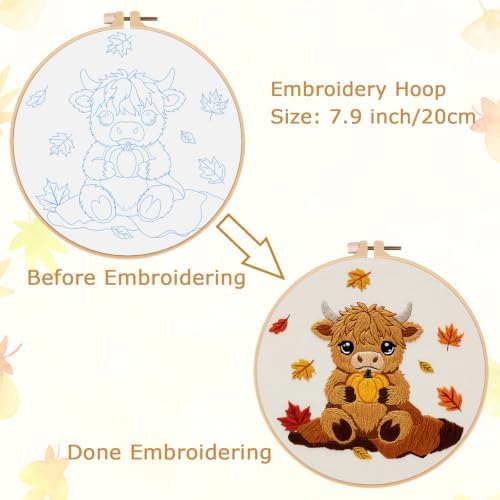 Louise Maelys Highland Cow Embroidery Kit for Beginners（Autumn - Image 4
