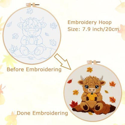 Louise Maelys Highland Cow Embroidery Kit for Beginners（Autumn - Image 4