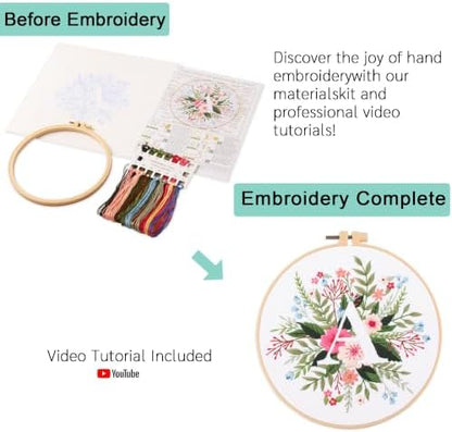 Harimau Letter A Pattern Embroidery Kit for Adult Beginners, Complete Starter Pack with 1 Hoop, Needles, Instruction Guide & Embroidery Stitch Video Tutorials - Image 3