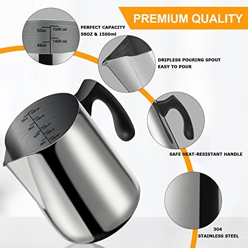 BBAXI Candle Making Pouring Pot, 1500 ML/50 OZ Candle Pouring Pitcher, 304 Stainless Steel Candle Making Pitcher with Heat-Resistant Handle and Dripless Pouring Spout Design (Pack of 2) - Image 4