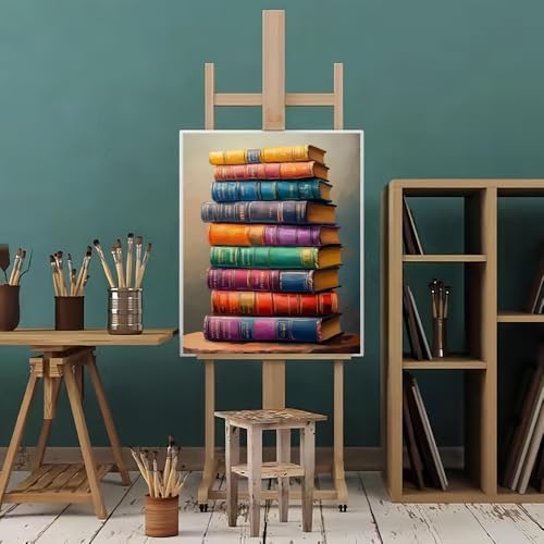 Natuyalo Paint by Numbers for Adults, Stacked Books Paint by Numbers Kit on Canvas for Beginners, Number Painting Set Art Craft Supplies, 3 Paintbrushes and Acrylic Paint 16x20 inch - Image 2