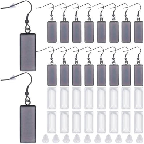1 Box 60Pcs 20 Sets Black Bezel Earring Blanks 10x25mm Earring Bezel Trays Rectangle Pendant Bezel Blanks with Glass Cabochons Settings Stainless Steel Hooks Accessories for Jewelry Making by SOFPLATE
