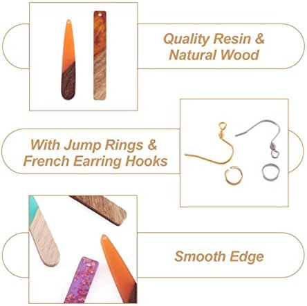 FASHEWELRY 18Pcs Wood Resin Earrings Charms Long Drop & Bar Shape Wooden Earring Blanks Earring Findings for Earrings Jewelry Making Kit with 120Pcs Earring Hooks & Jump Rings - Image 4