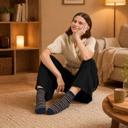 Chic Loops Knitting Kit for Beginners, Knitted Socks Beginner Crochet Kit for Adults, Crochet Vintage Stripe Knit Socks for Womem with Instruction(Midnight Blue，Sand Coast) - Image 3