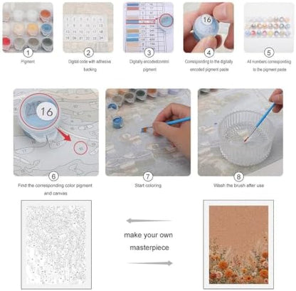 Paint by Numbers Kit for Adults Beginner Art Decor Orange Floral Edge - Image 3