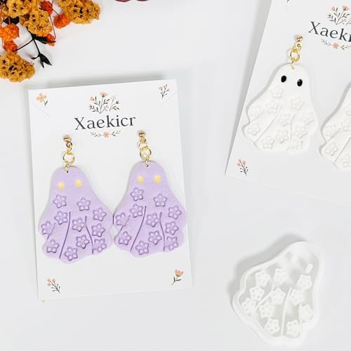 Xaekicr Halloween Ghost Polymer Clay Cutters with Floral Pattern – Cute Clay Earring Cutters Set for DIY Earrings – Polymer Clay Molds and Clay Tools for Halloween Jewelry Making - Image 4