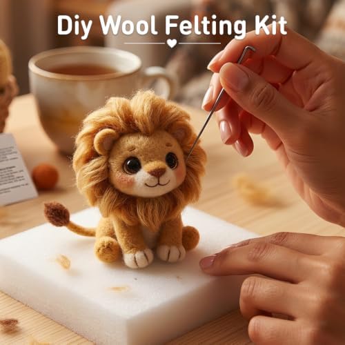 DIY Needle Felting Kit Cute Lion – Needle Felting Starter Kit with Fiber Roving, Needles, Felting Pad & Instructions | Felted Animal Kit for Beginners Adults | DIY Craft Gift Home Decoration - Image 6