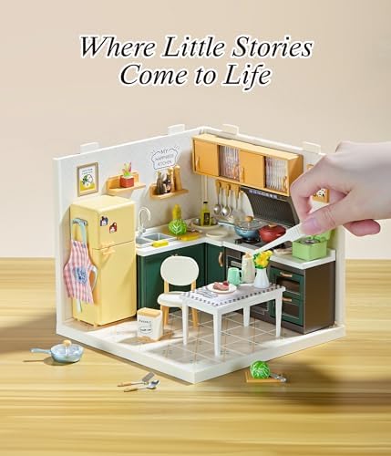 Modern Kitchen DIY Miniature House Kit with Roof & LED Light, Stackable & Connectable Dollhouse Kit with Dustproof Door, Creative DIY Crafts Building Toy Gift for Adults Teens - Image 3