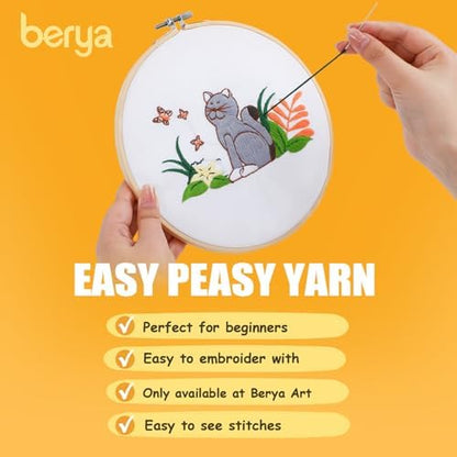 Embroidery Kit for Adult Beginners, Cat Embroidery Kit with Step-by-Step Instructions and Video, Printed Cloth, 7.87" Hoop, Display Stand, Color Threads, Threader & Needles for Craft Lover(BED001) - Image 7