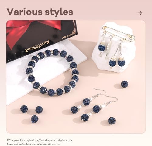 160pcs 10mm Rhinestone Beads for Jewelry Making, Blue Black Shiny Round Disco Ball Beads Bulk, Sparkle Crystal Clay Christmas for Bracelet Baseball Necklace Earring Crafting and DIY - Image 2
