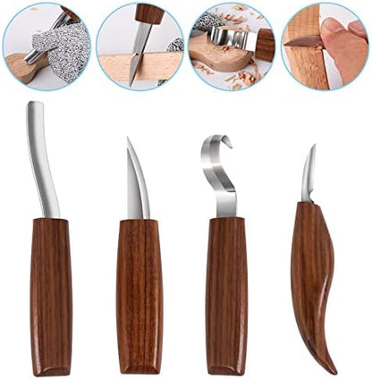 Wood Carving Tools Set,Detail and Hook Carving Knife Kit for Beginners,Trimming Knife for Spoon Bowl Cup Woodwork,Square handle design and 6pcs SK2 Carbon Steel Wood Carving Knives（10pcs） - Image 3