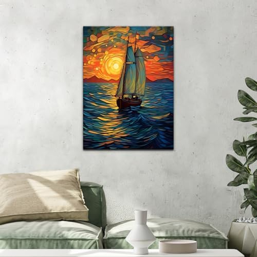 Natuyalo Framed Paint by Numbers Kit for Adults - Sailboat DIY Adult Paint by Number Kits Sunset Landscape Acrylic Canvas Painting for Adults Beginners Art Crafts with Frame, 12x16 Inch - Image 3