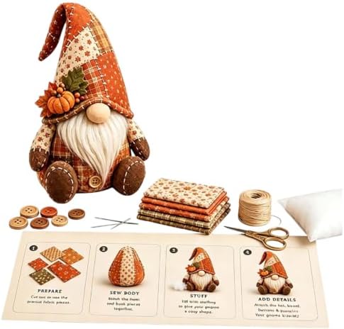 3D DIY Animal Patchwork Sewing Kit, Handmade Fabric Craft Set for Gnome and Cat Decor, Suitable for Adult Beginner DIY Projects (Orange) by Unknown