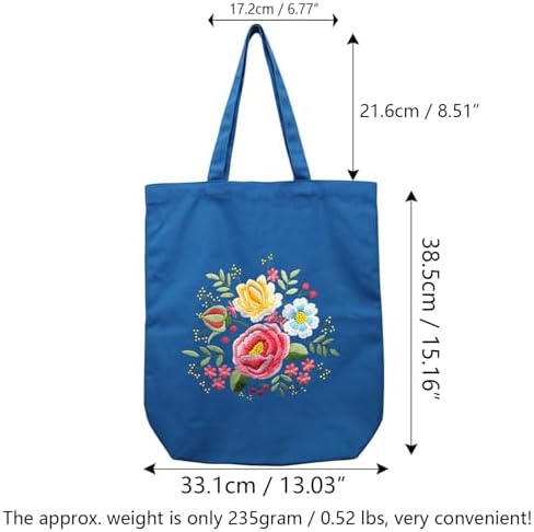 CREAWONDER Canvas Tote Bag Embroidery Kit with Pattern for Beginners, Arts and DIY Embroidery Crafts Kits for Adults, Include Instructions, Thimble, Embroidery Hoops, Color Threads and Tool - Image 6
