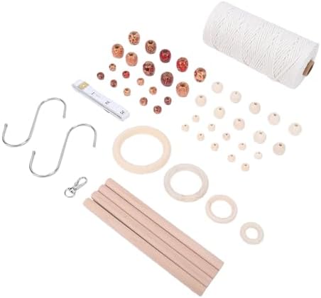 Jiawu Macrame Kit, 3mm Natural Cotton 115 Yards Soft Untangled Macrame Plant Hanger Kit, Starter Set with Wooden Beads Rings Sticks S Hooks for Plant Hangers Wall Decorations - Image 4