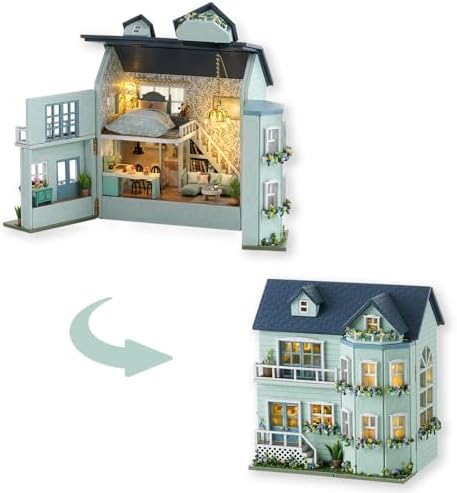DIY Miniature House Kit with Furniture, Opened & Closed Mini Dollhouse by TuKIIE
