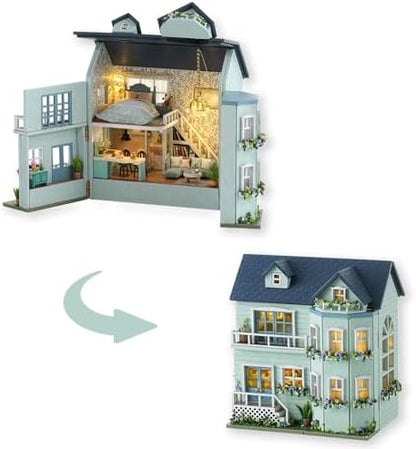 DIY Miniature House Kit with Furniture, Opened & Closed Mini Dollhouse by TuKIIE
