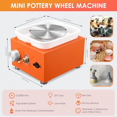 Mini Pottery Wheel Machine for Adults & Beginners, 2 Turntables (3.94" & 2.56") | 0-2000 RPM Adjustable Speed Pottery Machine Removable Splash Tray Ceramic Making Kit Includes 8 Sculpting Tools - Image 2