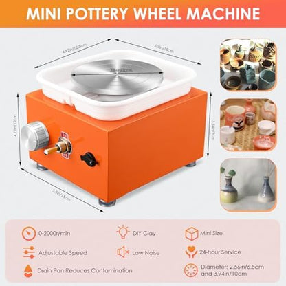 Mini Pottery Wheel Machine for Adults & Beginners, 2 Turntables (3.94" & 2.56") | 0-2000 RPM Adjustable Speed Pottery Machine Removable Splash Tray Ceramic Making Kit Includes 8 Sculpting Tools - Image 2