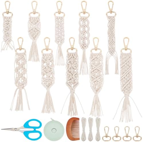 ACRNIGHEET 10PCS DIY Macrame Wristlet Keychain Kit for Adults Beginners Boho Macrame Wristlet with Tassel Craft Kit Gift Keychain Making Kit for Adult Purse Phone Includes Instruction by ACRNIGHEET