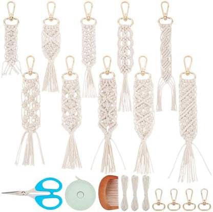 ACRNIGHEET 10PCS DIY Macrame Wristlet Keychain Kit for Adults Beginners Boho Macrame Wristlet with Tassel Craft Kit Gift Keychain Making Kit for Adult Purse Phone Includes Instruction by ACRNIGHEET