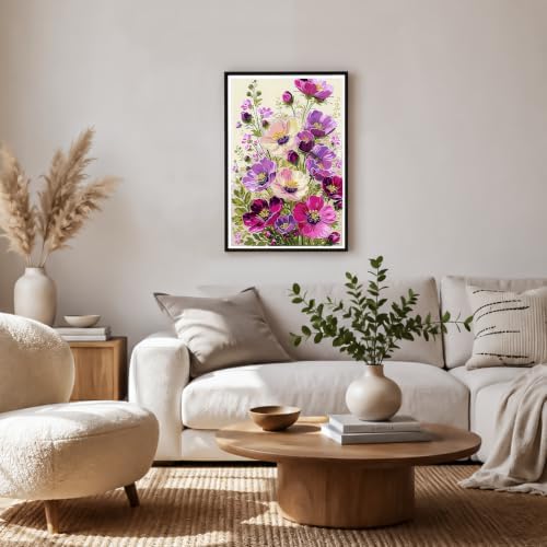 NXIKYO Framed Pink Flowers Paint by Numbers Kit for Adults Beginner, Purple Bouquet Easy Paint by Numbers Canvas with Frame, DIY Painting Kit for Relaxing Home Wall Decor Gift 8x12 Inch - Image 3