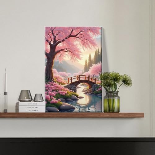 JOOZ Sakura Paint by Numbers Kit for Adults with Frame Landscape Paint by Number with Easel Lake Adult Paint by Number Kits Framed Canvas Mountain Oil Painting Kits for Home Wall Decor 8x12 Inch - Image 6