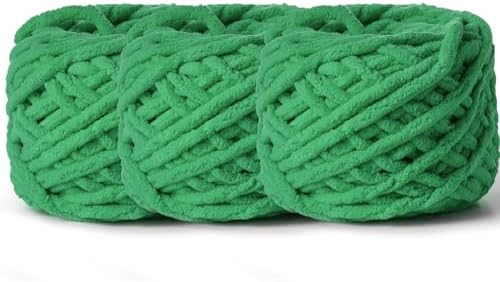 3 Pack Plush Chenille Chunky Yarn 100g (49.2yd) - Fluffy Velvet for Blanket Knitting and Crocheting - Baby Soft Amigurumi (Greener) by OMoiut