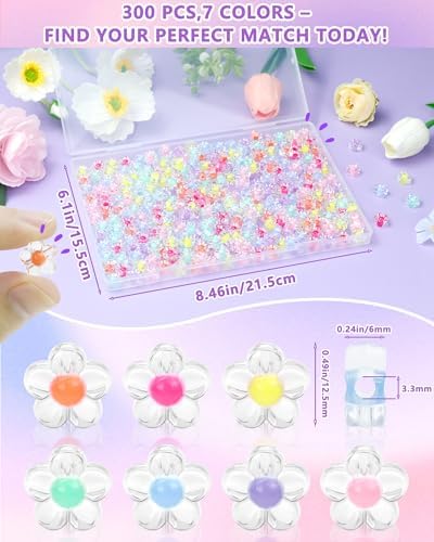 FIVEIZERO Flower Charms, 300PCS Acrylic Colorful Transparent Bead - Image 2