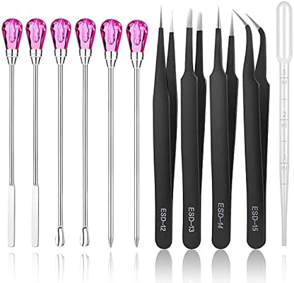 11 Pcs Silicone Resin Mold Tools Set Stirring Needle Spoon Tool Tweezers Precision Kit, Anti-Static Electronics Tweezers Set for Resin Art Crafts,Jewelry Making,DIY Epoxy Casting Molds(Rose Red) by ColoryourlifewithMSDADA