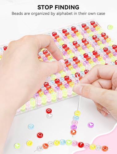 ARTDOT 1400 Pieces Letter Beads for Friendship Bracelets Making Kit, 28 Styles Assortment Jewelry Making Supplies Alphabet Beads Set with Cases Preppy Crafts Gifts, Multicolor Transparent - Image 2