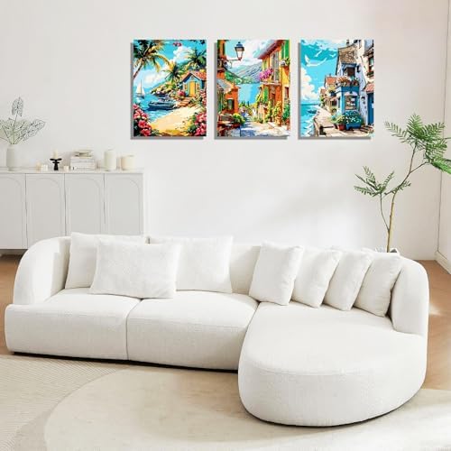 6 Pack DIY Paint by Number Kit for Adults - Mediterranean Coastal Scenery Oil Painting Set, 12x16 Inch Canvas (No Frame), 18 Vivid Acrylic Paints - Stress Relief Art Craft for Home Decor & Gifts - Image 6