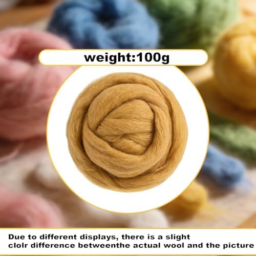 Wool Roving-3.5oz Needle Felting Wool, Soft Multi-Color Wool Fiber, Perfect Felting Wool Pure Wool, Chunky Yarn, for DIY Crafts, NeedleFelting Projects,and Artwork (Dark Golden) - Image 2