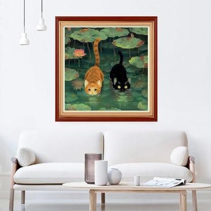 Joyhoor Cross Stitch Kits for Beginners Stamped Cross-Stitch Supplies Needlework preprint Embroidery Kits for Adults DIY Needlepoint Kit Embroidery Patterns 11CT-Cat Pond Fishing 18×18 inch - Image 2