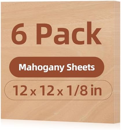 Rowood Mahogany Plywood Sheets for Laser Cutting,12x12x1/8inch,6 Pack 3mm Thin Unfinished Wood Crafts for Laser Engraving Blanks and DIY Ornaments and Architectural Model by RowoodAssembleArtDecorateLife