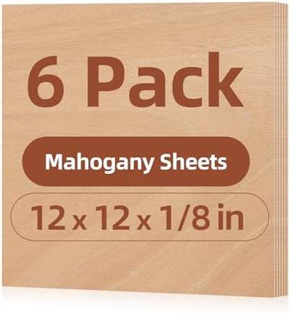 Rowood Mahogany Plywood Sheets for Laser Cutting,12x12x1/8inch,6 Pack 3mm Thin Unfinished Wood Crafts for Laser Engraving Blanks and DIY Ornaments and Architectural Model by RowoodAssembleArtDecorateLife