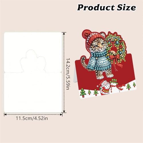 6 Pcs DIY Christmas Animal Diamond Art Painting Greeting Cards with Envelopes, Special Shaped Gem Postcards Kit for Adults, Xmas Holiday Gifts Stocking Stuffers Winter Decor (Mouse Tiger Deer Cat Dog) - Image 2