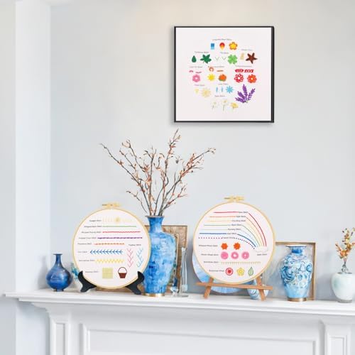 Ponpon 3 Sets Embroidery Kit for Beginners, Embroidery Kit for Adults with Follow Instruction, Cross Stitch Kits with Wooden Embroidery Hoops (Stlye F) - Image 6