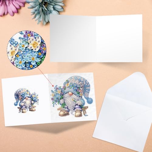 MVVMTOP 6pcs Diamond Art Painting Greeting Card, DIY Flower and Dwarf Diamond Art Greeting Card for Blessing and Wishe Special Shaped Diamond Arts Crafts for Christmas Birthday Thanksgiving Day - Image 7