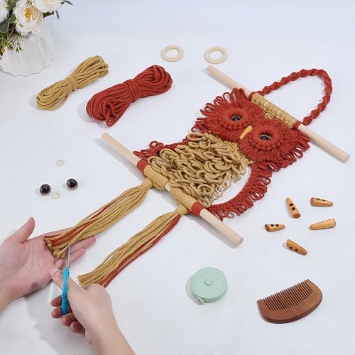 ACRNIGHEET Large Owl Macrame Kit for Adults Beginners Owl Macrame Wall Hanging Supplies Decor Boho DIY Crafts Kits for Adults Includes Instruction with Video Home Decor - Image 4