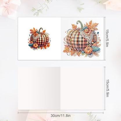 6-Pack Autumn Pumpkin Diamond Art Greeting Cards with Envelopes – DIY 5D Diamond Painting Kits for Adults, Creative Fall Thanksgiving Greeting Card Set, Rhinestone Craft Kits, Handmade Holiday Cards - Image 2