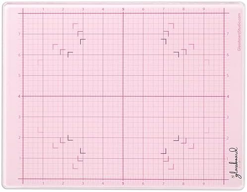 GLASSBOARD STUDIO Glass Craft Mat - Magnetic, Heat & Scratch Resistant - For Crafting, Cutting, Painting, Mixed Media Artwork - Grid Lines, Non-Slip Rubber Feet (Blush 9"L x 12"W) by GlassboardStudio