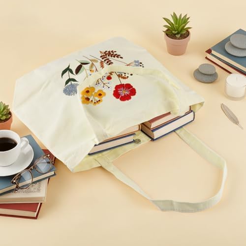 ERKOON Canvas Tote Bag Embroidery Kit for Beginners, Floral Arts Crafts Cross Stitch Kits for Adults Including Stamped Embroidery Bag with Hoops, Needle, Instruction and Color Threads (Flower) - Image 6