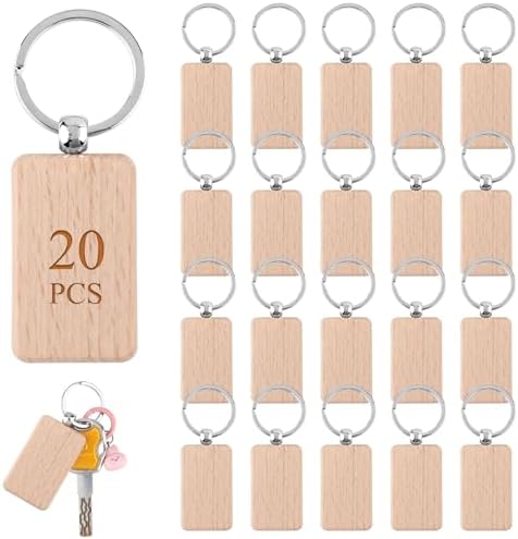 PineHaven Blank Wooden Key Chain, Rectangle Wood Keychain Blanks,Unfinished Wood Key Ring Wooden Engraving Blank Keys Tags by Unknown