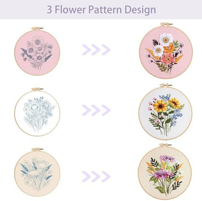 Offizon 3 Sets Embroidery Kit for Beginners Adult DIY Cross Stitches - Image 3